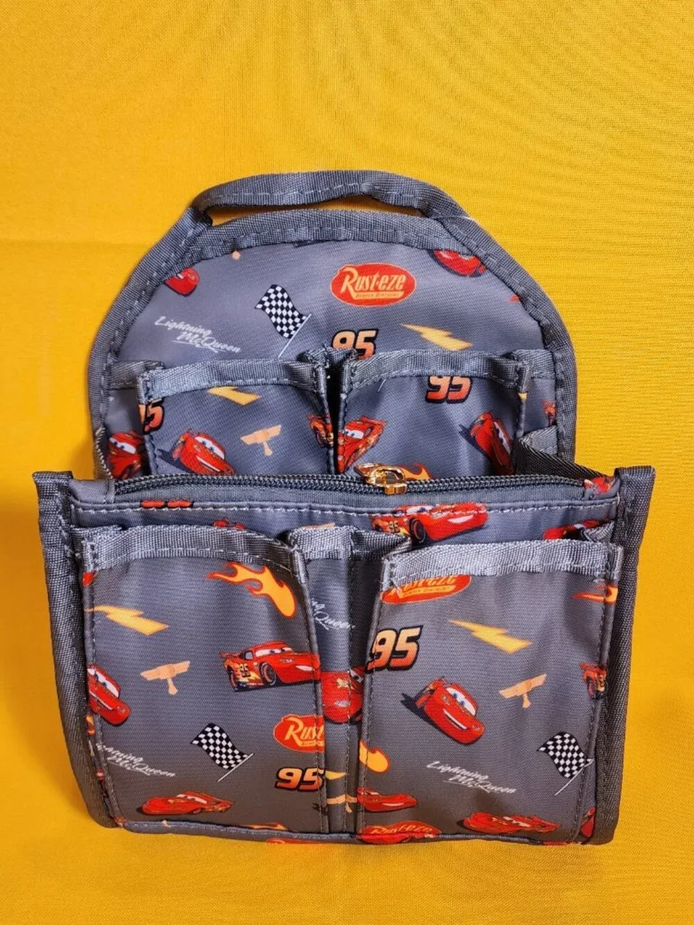 Disney Pixar Cars Lightning McQueen AOP Grey Mini Backpack Organizer Insert NEW